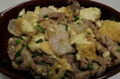 ちぎり厚揚げと豚バラの和風炒め