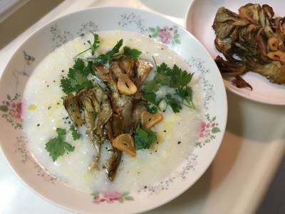 あさりのリゾット まいたけステーキ添え