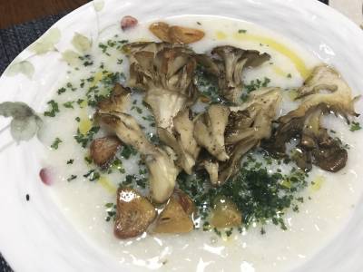 あさりのリゾット まいたけステーキ添え