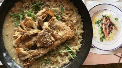 あさりのリゾット まいたけステーキ添え