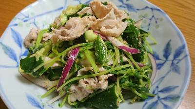 豆苗と豚しゃぶのごまあえ