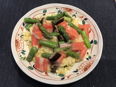 かにとアスパラガスのあんかけチャーハン