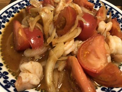 トマトとえびの梅炒め