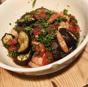 なすとえびの黒酢マリネ