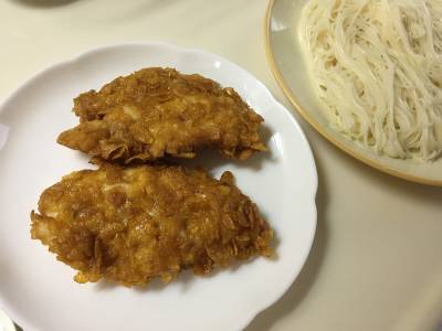 カリカリチキンとそうめん