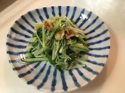 じゃこと水菜のにんにくソテー