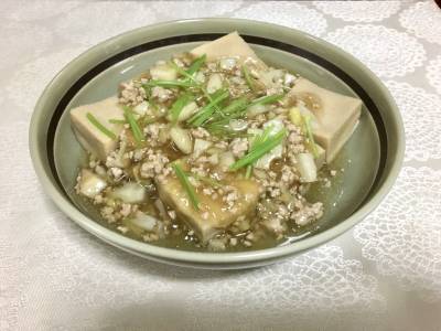 高野豆腐の豚そぼろあんかけ