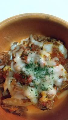 白菜とごぼうのミートソースグラタン