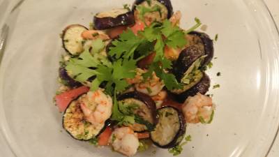 なすとえびの黒酢マリネ