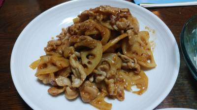 れんこんと豚肉のにんにくみそ炒め