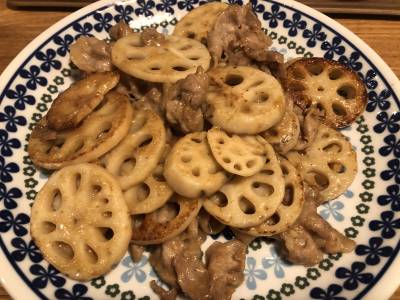 れんこんと豚肉のにんにくみそ炒め