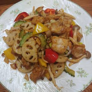 れんこんと鶏肉のピリ辛炒め