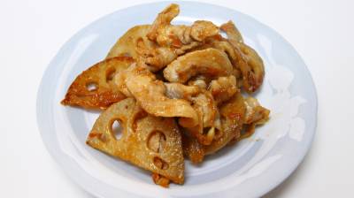 れんこんと豚肉のにんにくみそ炒め