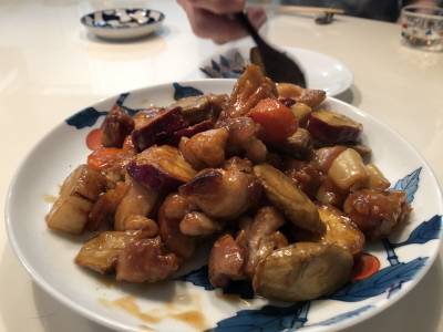 揚げさつまいもと根菜の甘酢あん