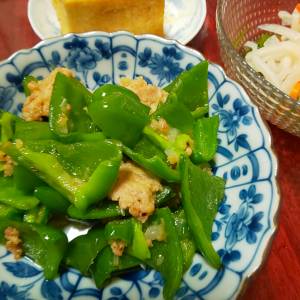 鶏ひき肉とピーマンの塩炒め