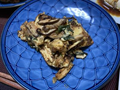 しいたけとにらとキムチのもっちり焼き