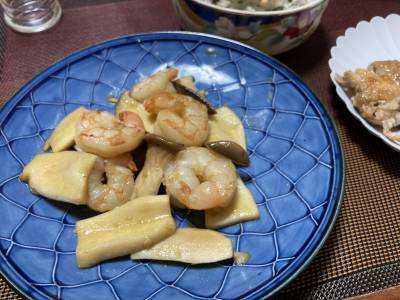 エリンギとえびのバターじょうゆ