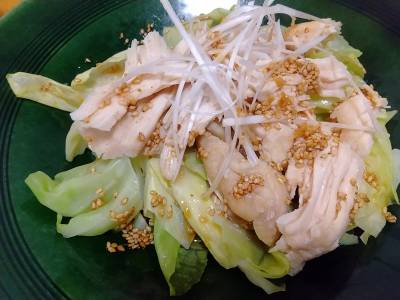 キャベツのザク切り蒸し よだれ鶏風