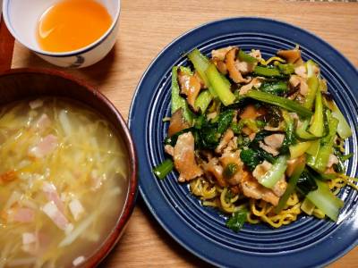 豚肉と小松菜のあんかけ焼きそば