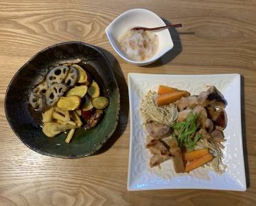 揚げさつまいもと根菜の甘酢あん