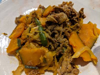 かぼちゃと牛肉のバターじょうゆ