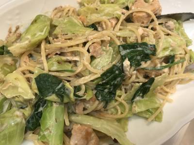 さけとキャベツのクリームパスタ