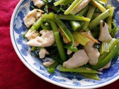 小松菜と鶏肉の塩炒（いた）め