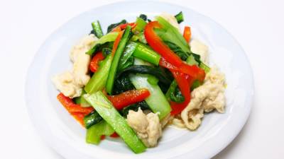 小松菜と鶏肉の塩炒（いた）め