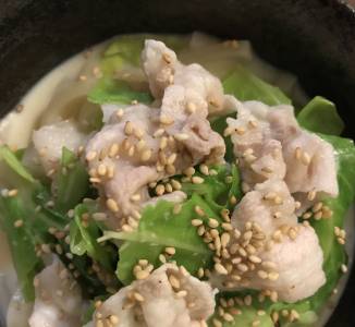 豚バラキャベツのつゆごま豆乳うどん