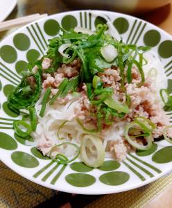 レンジで鶏そぼろのぶっかけそうめん