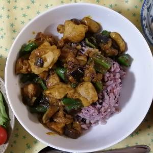 なすと鶏肉のドライカレー