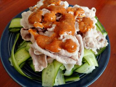 豚しゃぶときゅうりのわさび酢みそがけ