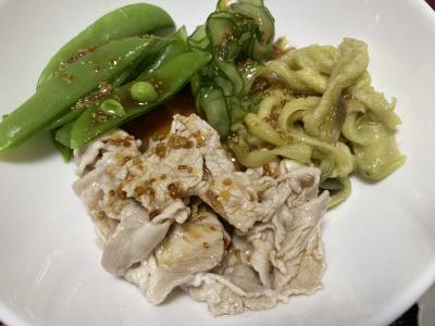 蒸しなすと豚しゃぶの粒マスタードソース