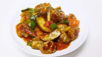 なすと豚こまの甘酢あん