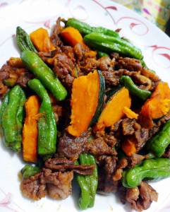 かぼちゃと牛肉のバターじょうゆ