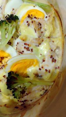 ゆで卵と鶏のマヨマスタード焼き