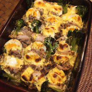 ゆで卵と鶏のマヨマスタード焼き