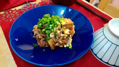 ちぎり厚揚げと豚バラの和風炒め