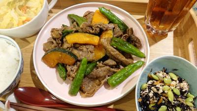 かぼちゃと牛肉のバターじょうゆ