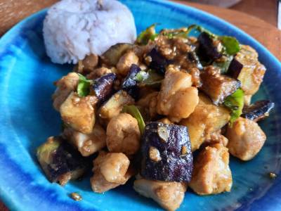 なすと鶏肉のドライカレー