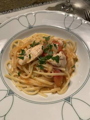 ささ身とトマトのフライパン煮