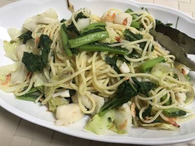 帆立てと桜えびのパスタ