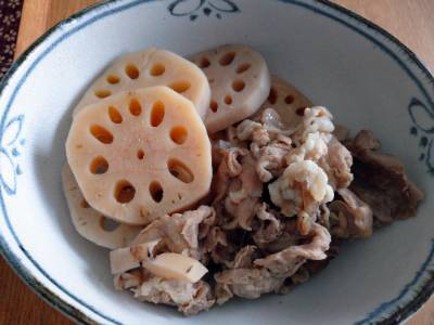 れんこんと豚肉の照り煮