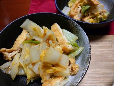 白菜と油揚げのからしじょうゆあえ