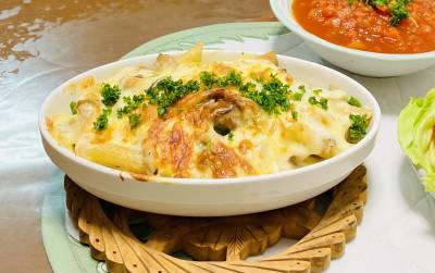 ねぎときのこのグラタン