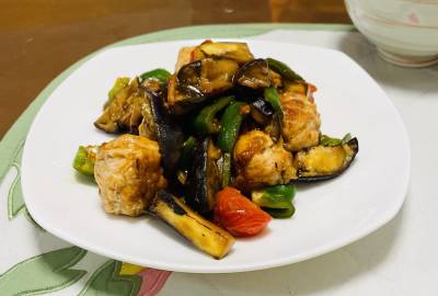 なすと豚こまの甘酢あん