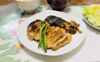 鶏肉としいたけのくわ焼き