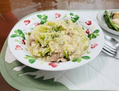 白菜と鶏肉の簡単リゾット 黄柚子風味