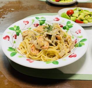 減塩 えびのクリームパスタ
