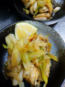 ねぎとかきのバターじょうゆ炒め